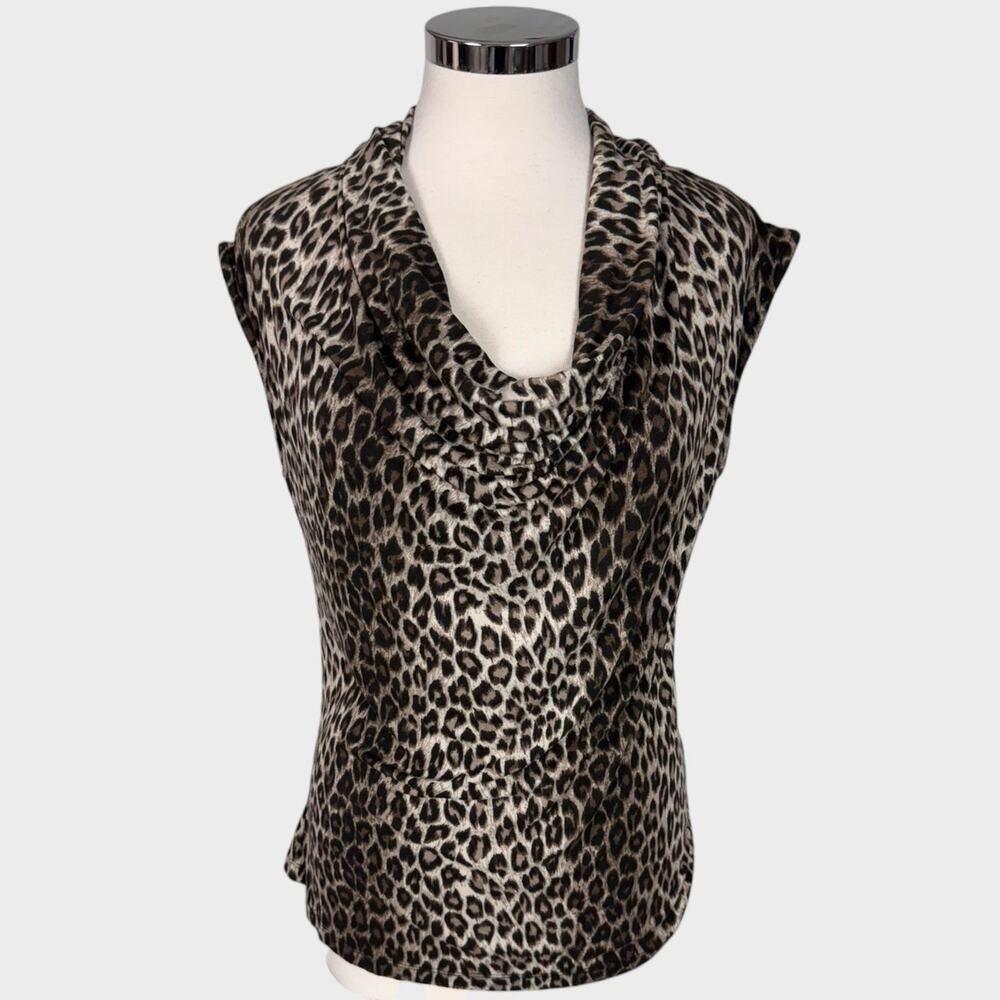 ZARA Collection Large Animal Print Cheetah Leopard Drape Neck Sleeveless Top